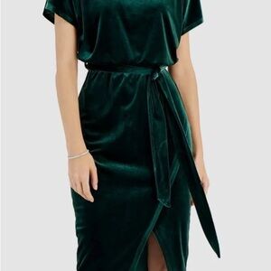 Kensie Dark Green Velvet Midi Dress